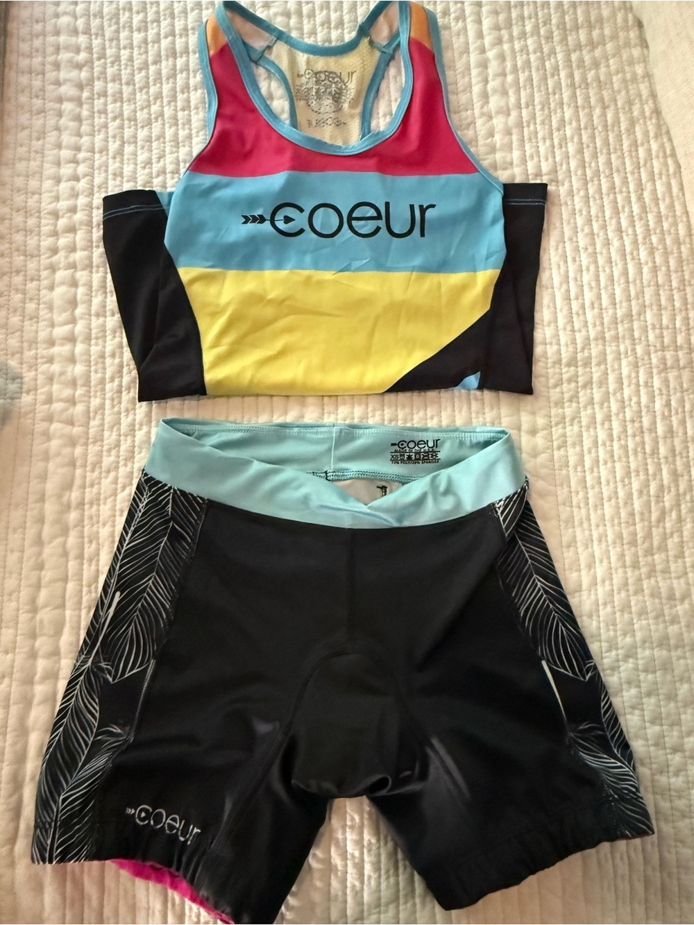 Coeur Girls' Colorblock Rashguard Set in Blue, Yellow & Pink
